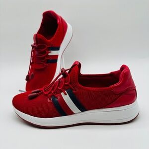 Tommy Hilfiger Red Rhena Sneakers Women's Size 5.5 M Slip On Toggle Laces - Pic